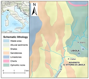 Figure 1. Geological map of the studied area of the Libiola ore deposit according to Dinelli et al. (2001).
