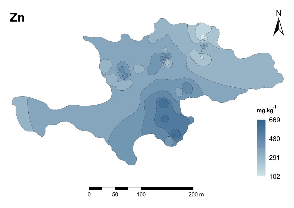 Figure 10. Distribution of Zn at the Libiola dump-field.