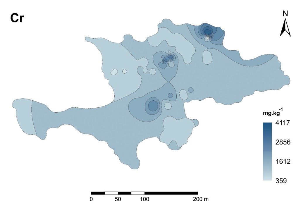 Figure 11. Distribution of Cr at the Libiola dump-field.