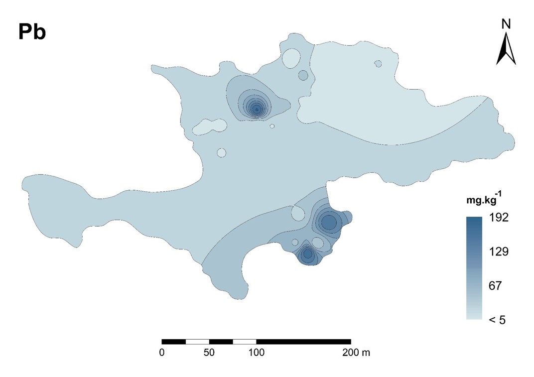 Figure 7. Distribution of Pb at the Libiola dump-field.