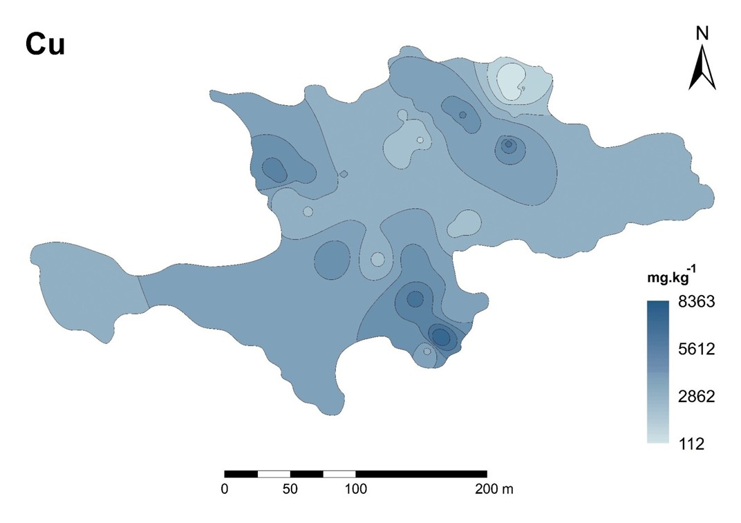 Figure 8. Distribution of Cu at the Libiola dump-field.
