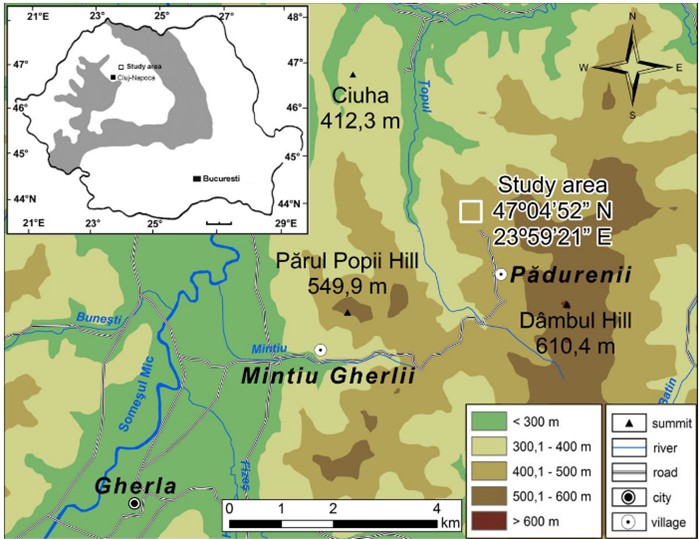 Figure 1. The study area and the geomorphological map of the region, after G&acirc;rbacea et al. (2015).