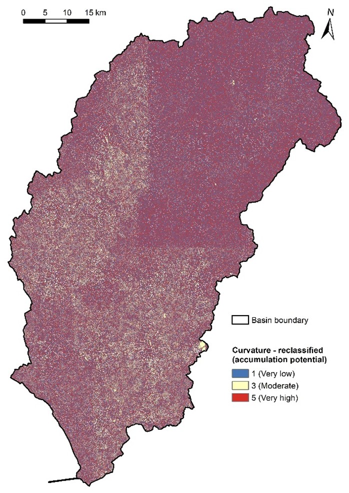 Figure 9. Reclassified curvature in the Nitra River Basin.