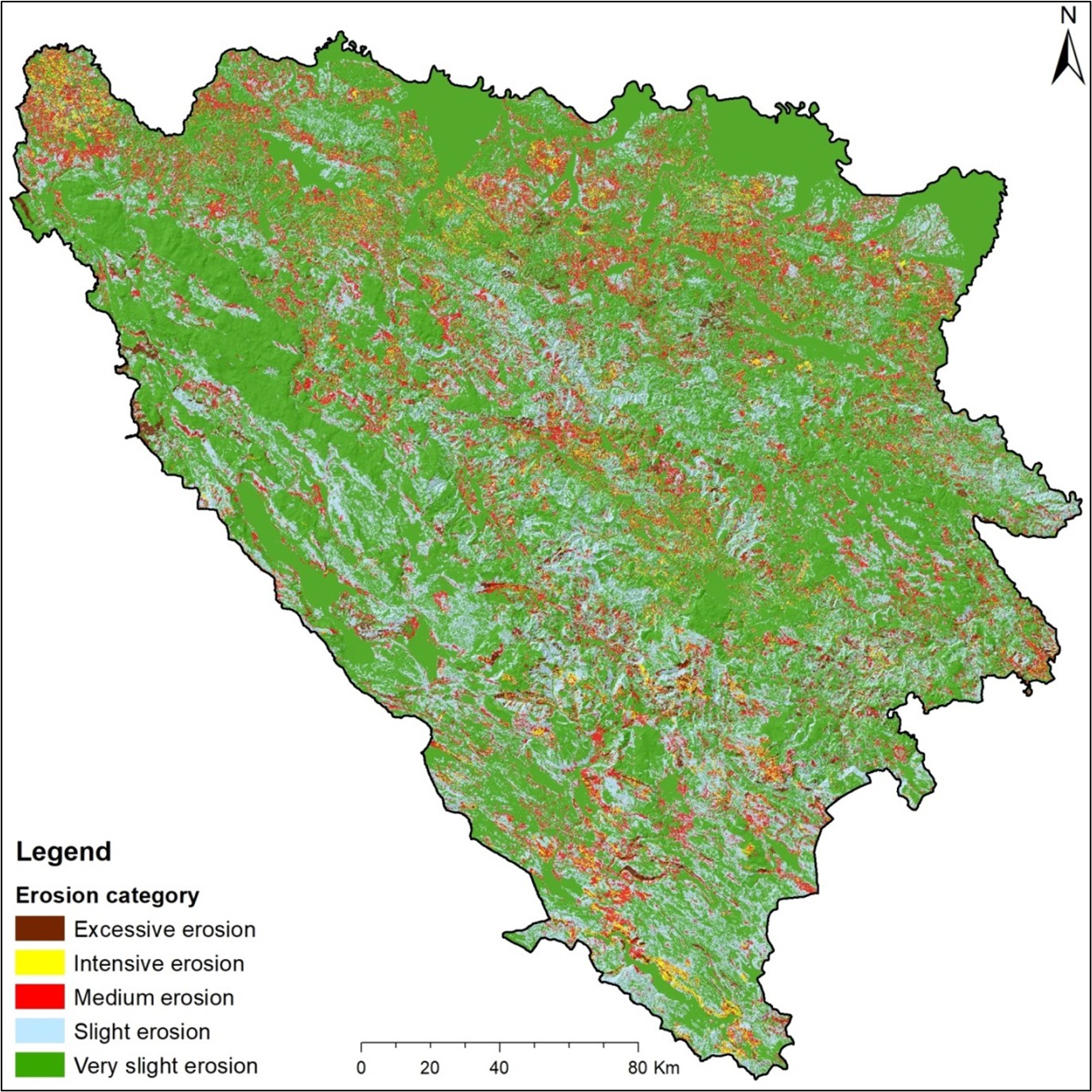 Figure 3. Soil erosion map of Bosnia and Herzegovina.