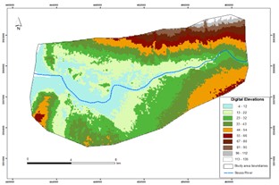 Figure 3. Digital Elevation Model (30 m resolution) of the Lower Souss Valley, used as the primary topographic input for hydrological and hydraulic modeling.