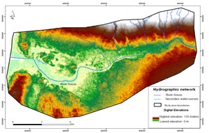 Figure 4. Extracted hydrographic network of the Lower Souss Valley, derived from the DEM using Arc Hydro, illustrating the main streams and drainage patterns within the study area.