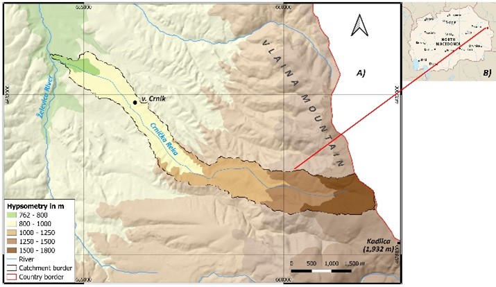Figure 1. Case study area A); and its location in North Macedonia B).