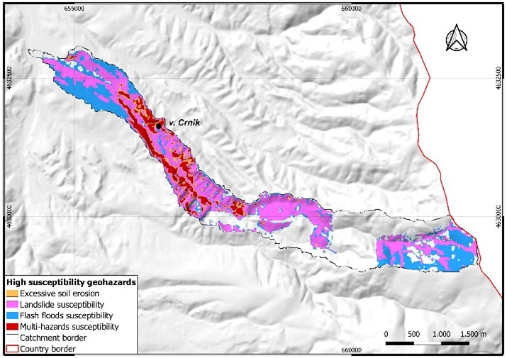 Figure 10. Multi-geohazard model for the Crnička Reka Catchment.