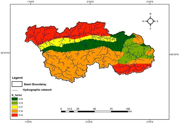 Figure 5. K Factor distribution Map in the Upper and Middle Cheliff watershed.