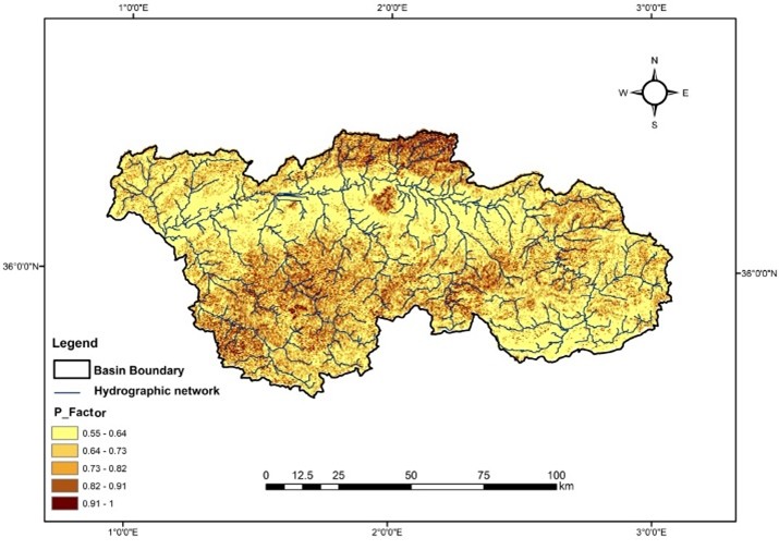 Figure 8. P factor distribution map in the Upper and Middle Cheliff watershed.