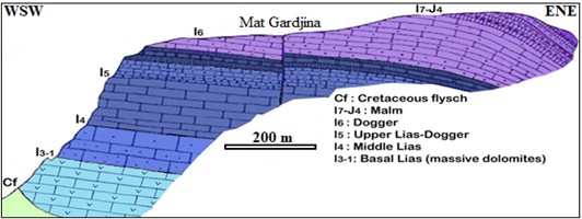 Figure 2. Synthetic section of the Jurassic carbonate series at Kef Boulehmame (Durand-Delga, 1955; Bouillin, 1977; modified).
